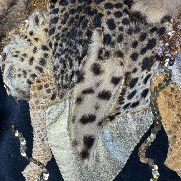 Vintage Wool Fur Sequin Leather Exquisite Pullover Sweater Circa 90s - Picture 6 of 16